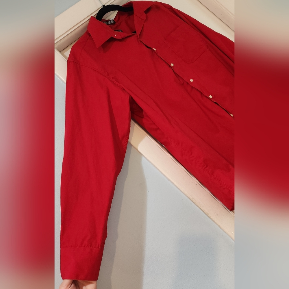 Men's Bill Robinson Red Button Down Long Sleeve Shirt, Size M - Picture 6 of 16